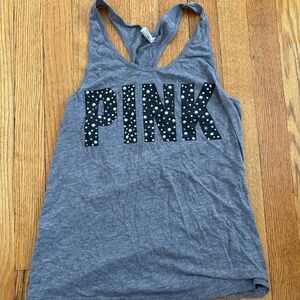 PINK Victoria's Secret Charcoal Tank with Bejeweled Lettering